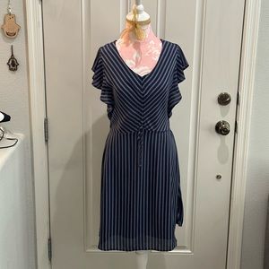 Monteau Women’s Navy/White Striped Dress- Large